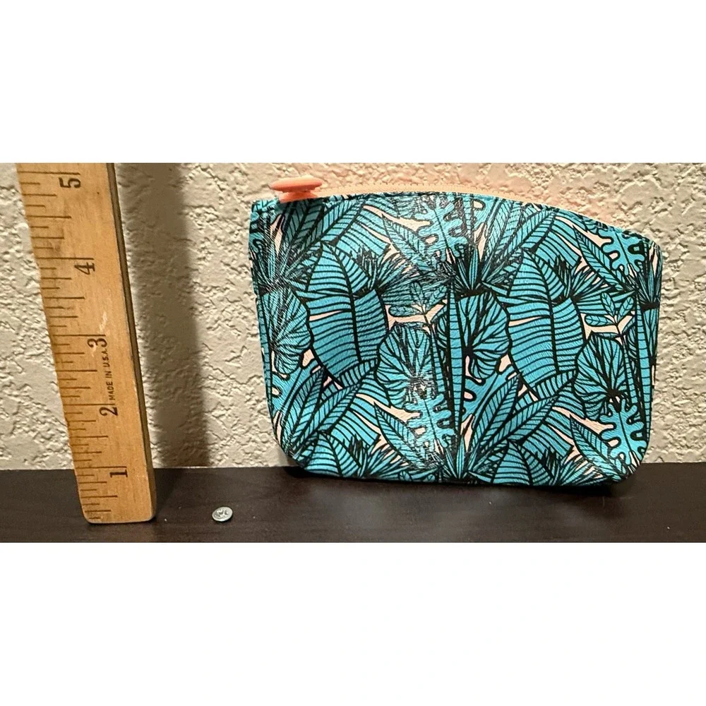 Ipsy Glam Makeup Cosmetic Bag 2019 Tropical Leaf Pattern Turquoise Hot Coral